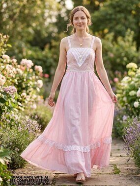 Gunne Sax Maxi Dress XS Sleeveless Tiered Lace Butterfly Formal Fairy HOCO